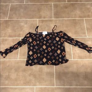 Alice Blue Cold Shoulder Tribal Print Top